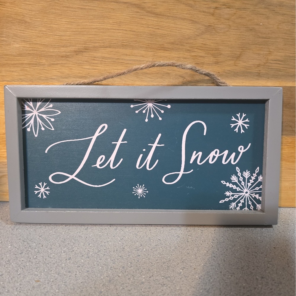 Let It Snow Wooden Sign, Teal, Silver And White Christmas, Snowflakes Hanging